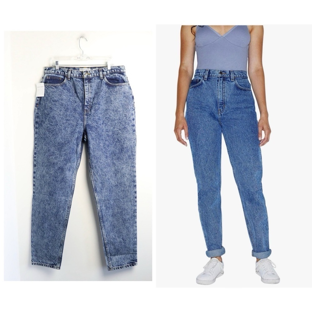 American Apparel High Rise Mom Jeans - Light Blue Acid Wash